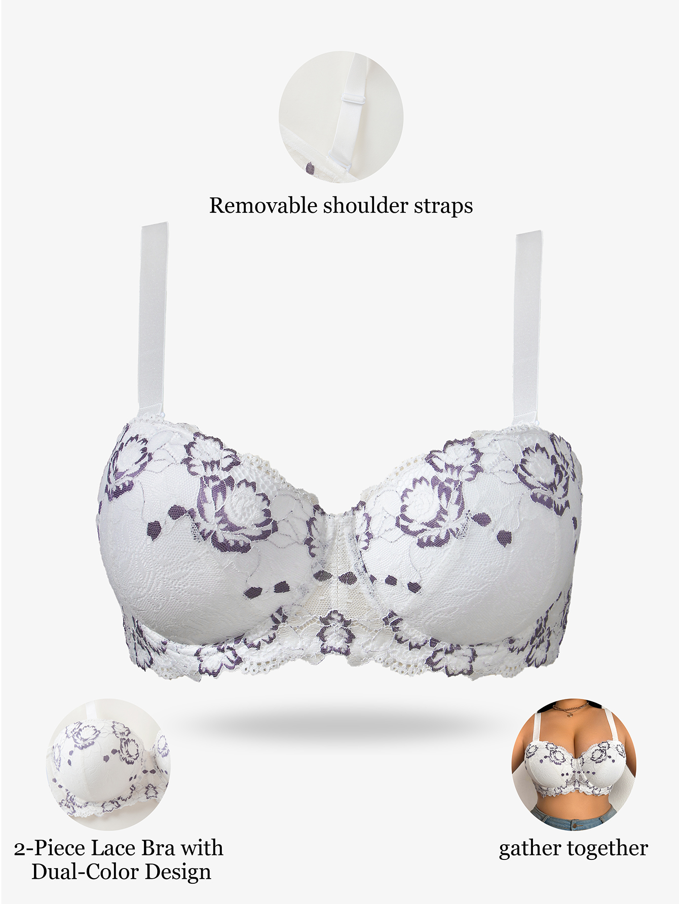 Plus Size Lace & Embroidery Wo - огляд і ціна Plunge Bra Push Up