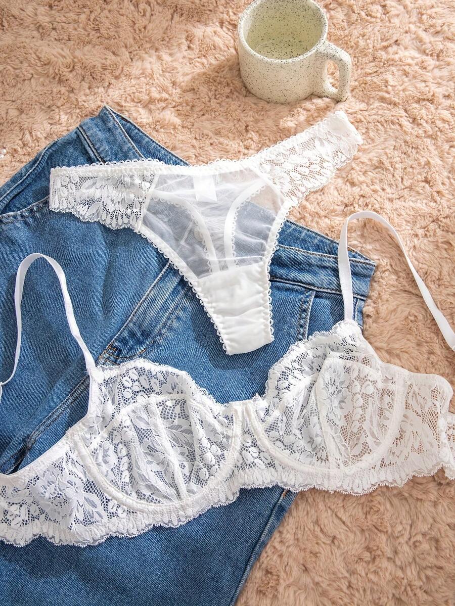 White Lace Bra and Panty Set w - огляд і ціна Sheer Mesh Bra