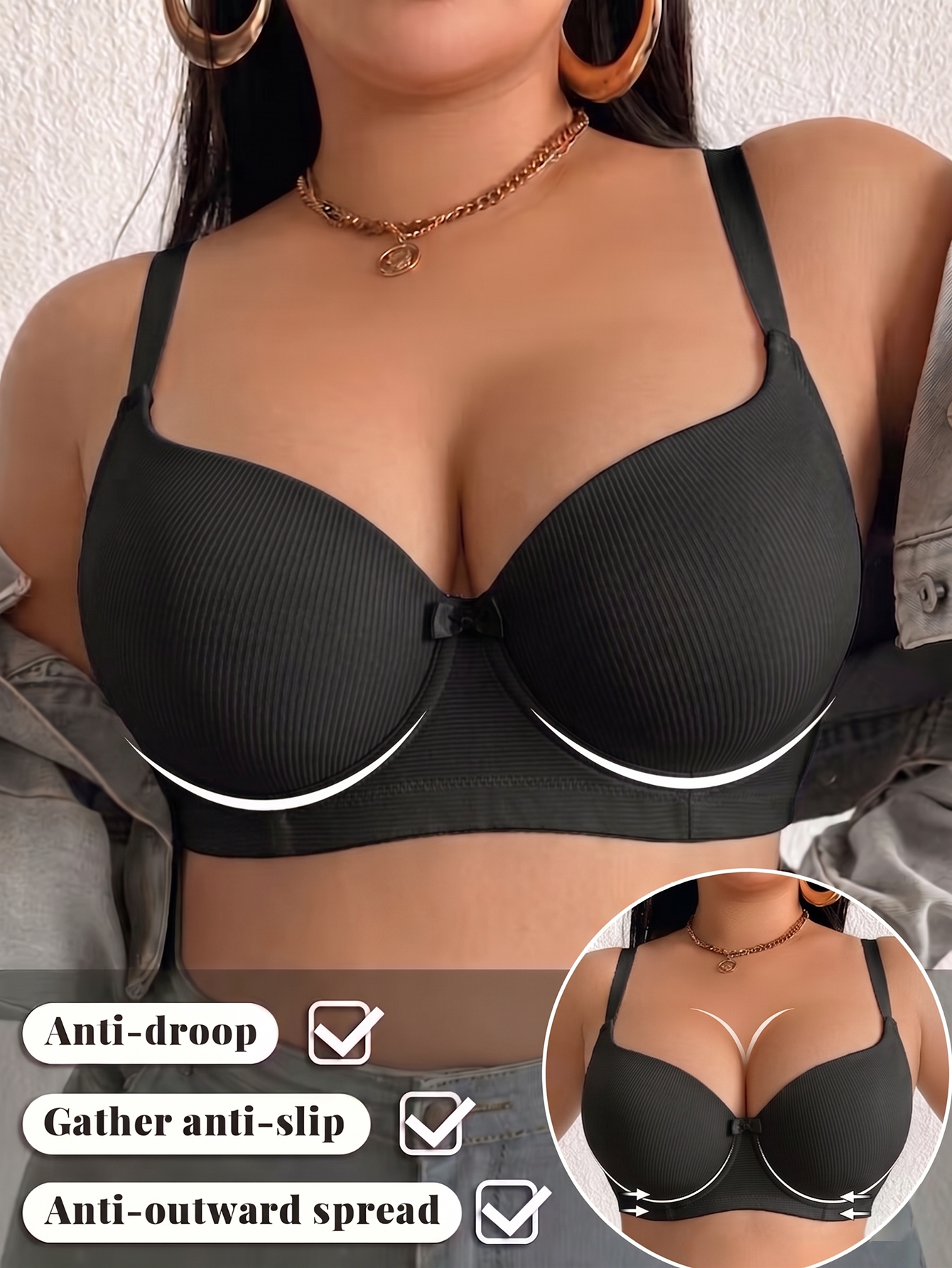 Plus Size Ribbed Women Bra Thi - огляд і ціна Plunge Bra Push Up