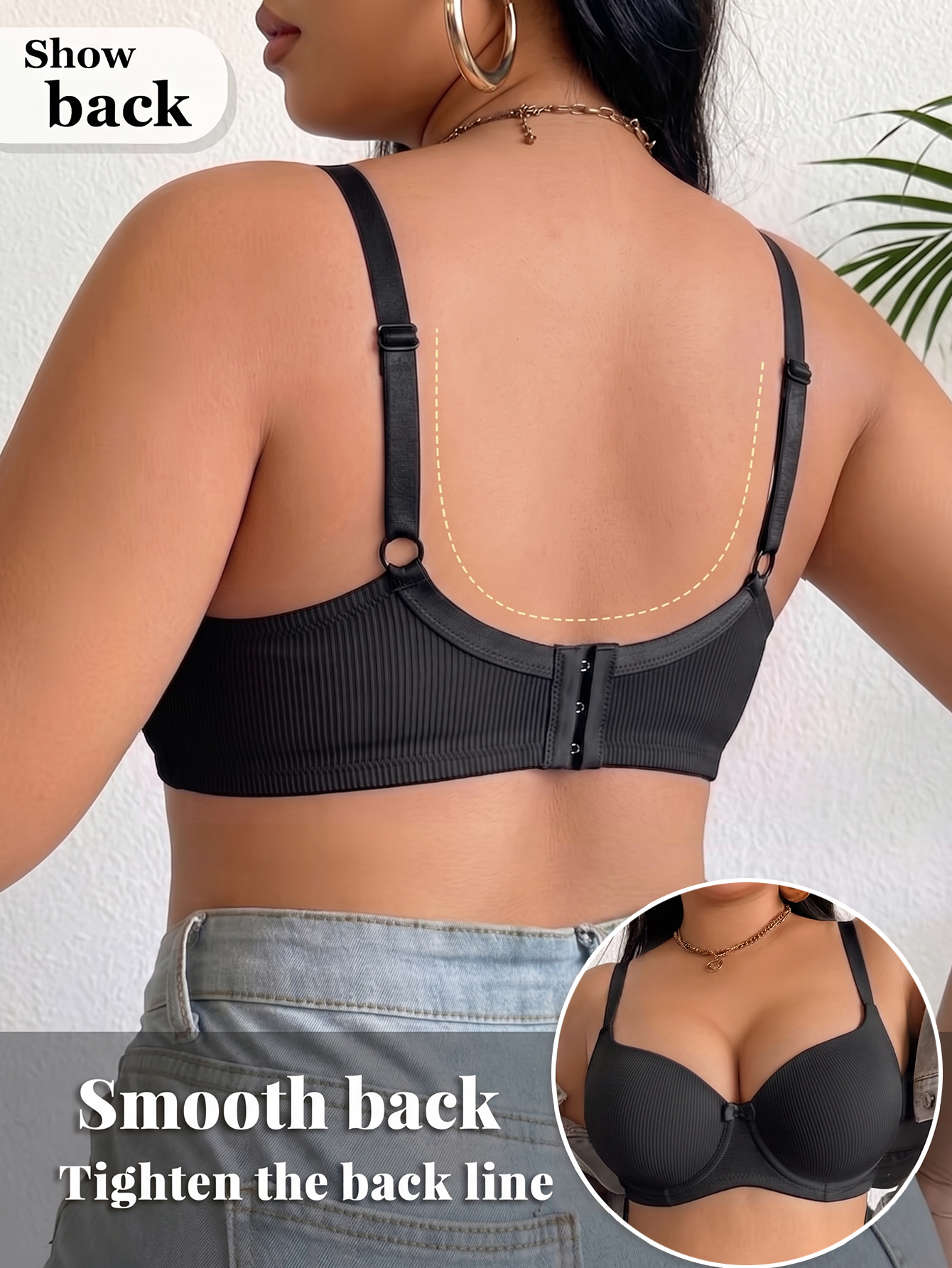 Plus Size Ribbed Women Bra Thi - огляд і ціна Plunge Bra Push Up