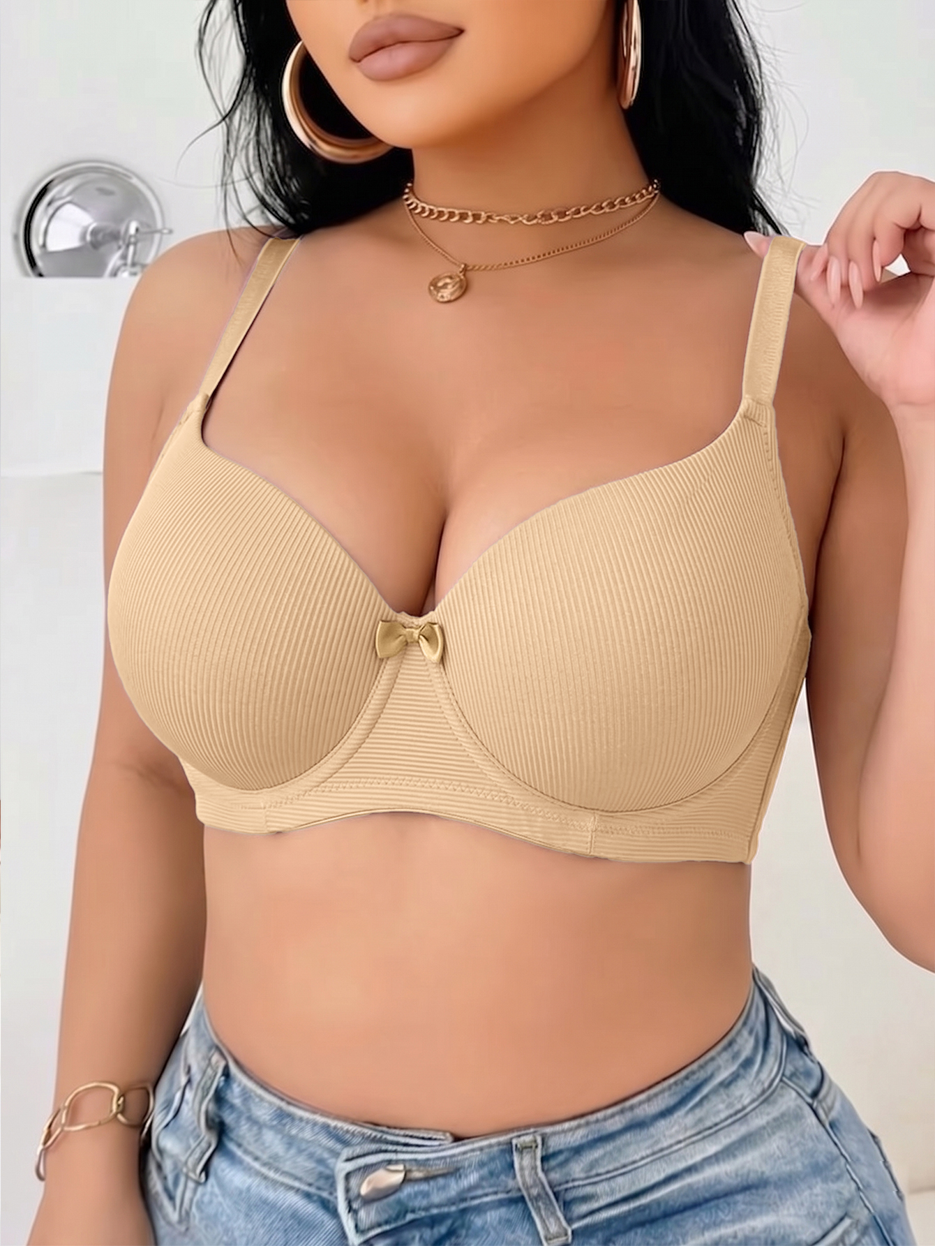 Plus Size Ribbed Women Bra Thi - огляд і ціна Plunge Bra Push Up